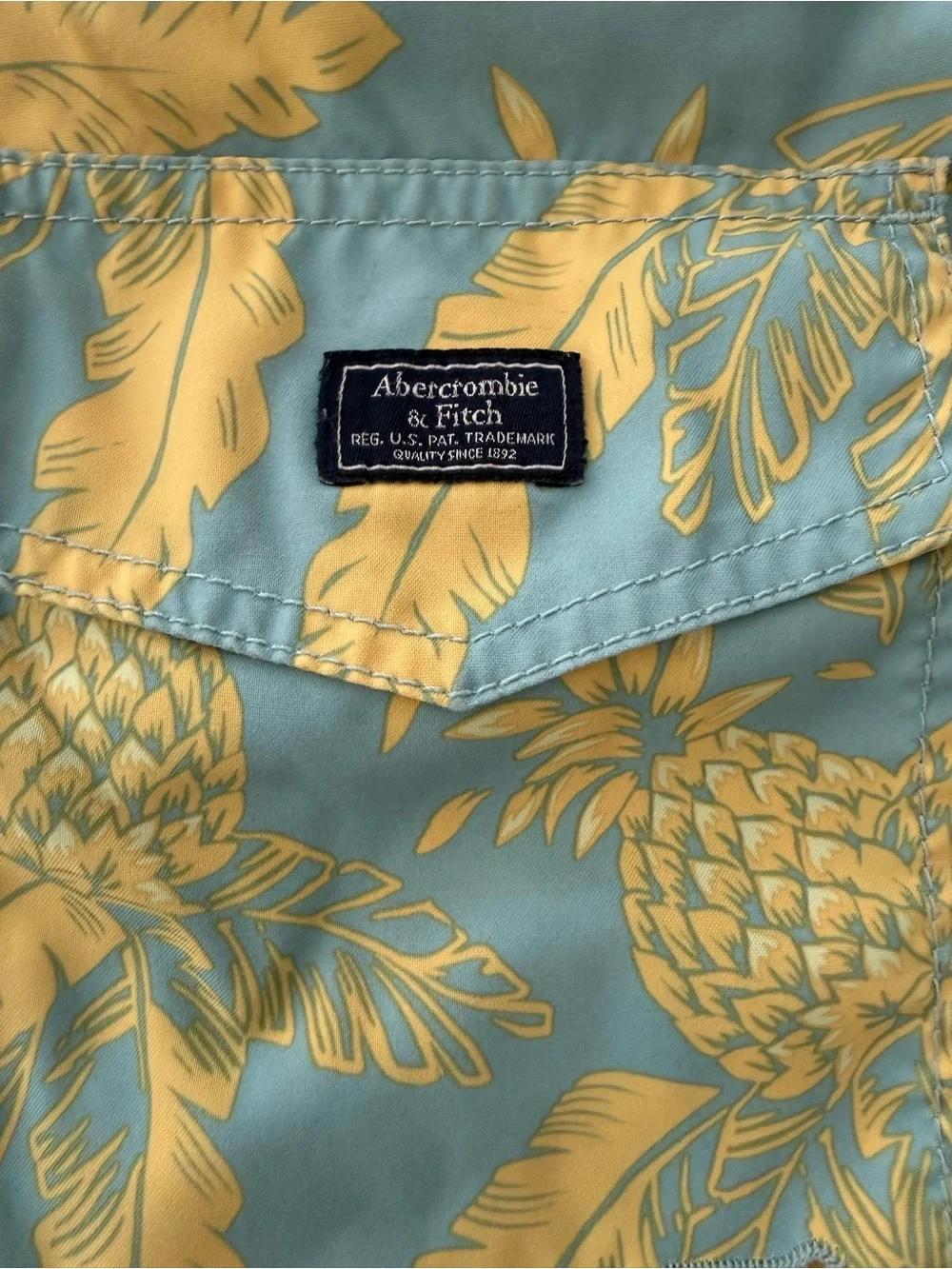 Abercrombie & Fitch Men’s Yellow Pineapple Print Shorts on Teal Size: XL Stretch